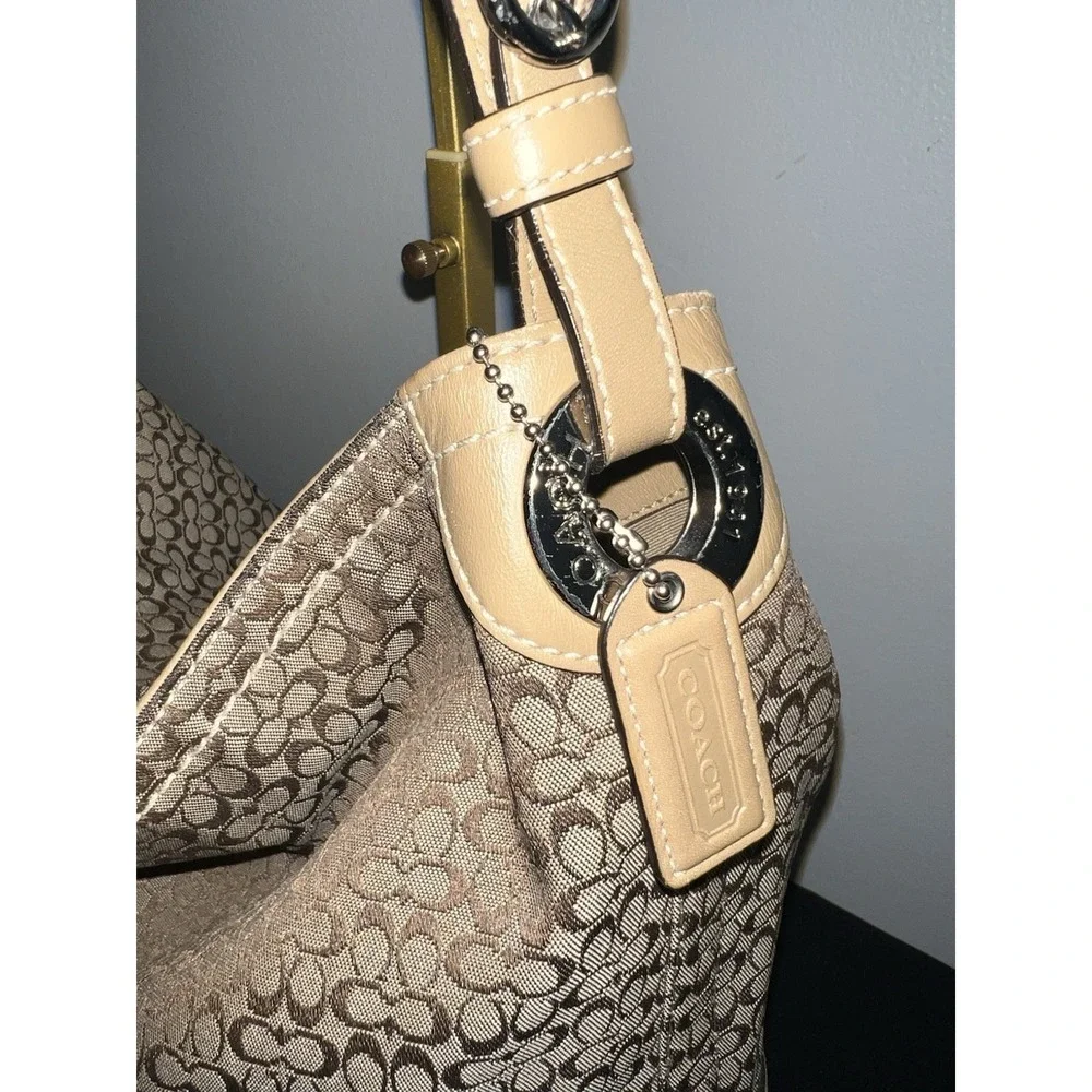 Coach Signature Brown Canvas‎ Suede Hobo Shoulder Bag